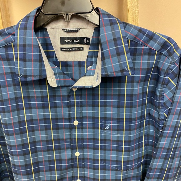 Nautica Blue Plaid Button Down Classic Fit Shirt - Picture 3 of 7
